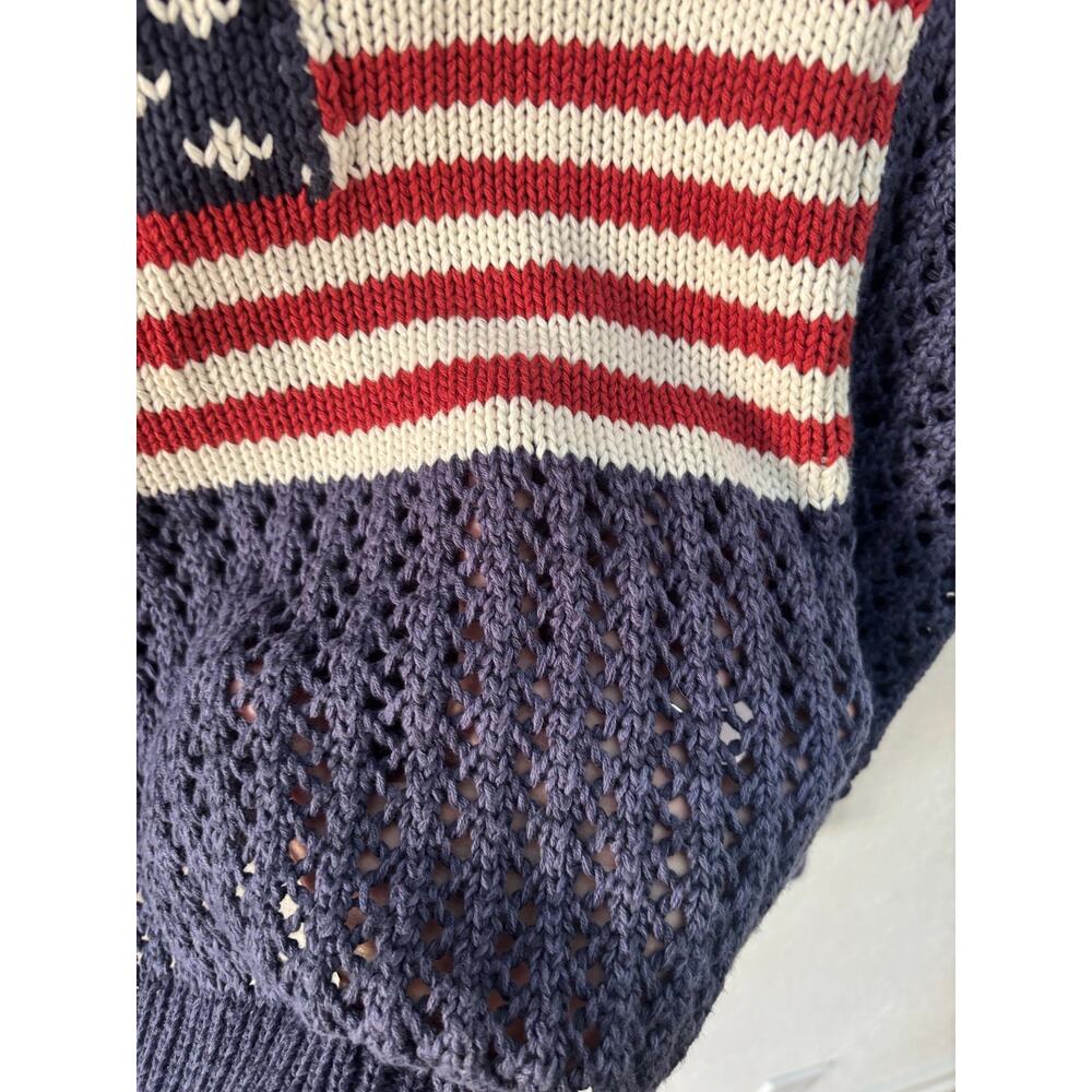 Lucky Brand Sweater Knit Crewneck American Flag 4th of July Medium $99 Navy - Picture 5 of 8